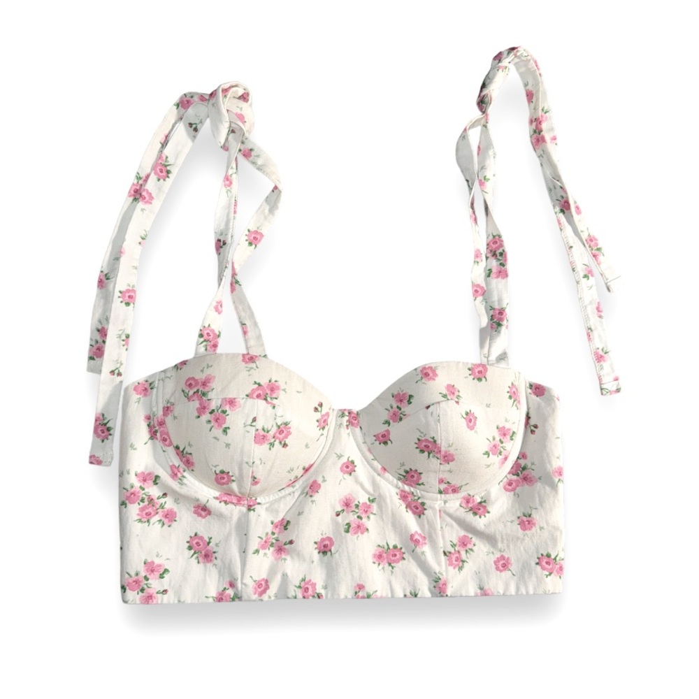 Zara Floral Linen Corset Top Size S